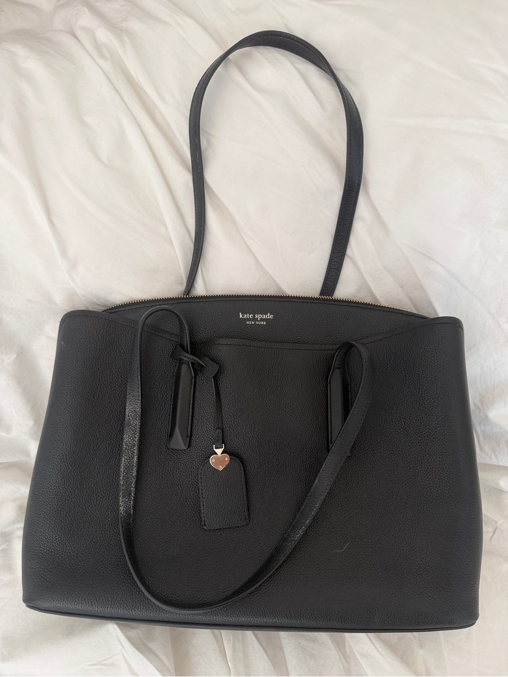 Kate Spade Margaux Black Leather Large Tote Bag Charm $298 retail